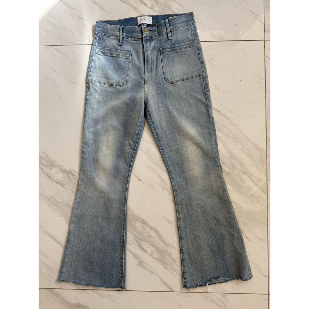 FRAME Le Crop Mini Boot Jeans Denim Size 27 Cropped Bootcut Raw Hem Stretch